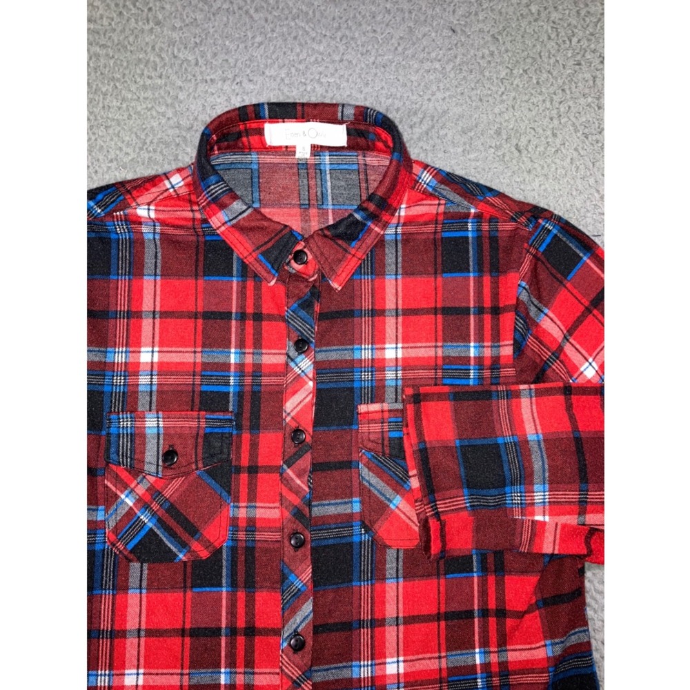 Plaid Western Shirt Women S Red Blue 3/4 Sleeve Grunge Outdoor Chore Casual Top